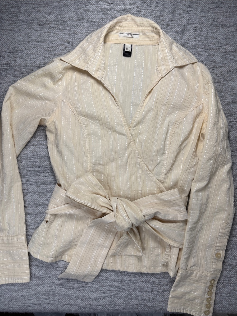 Vintage Mango Cream Wrap Blouse with Tie Waist Size 6 European Collection